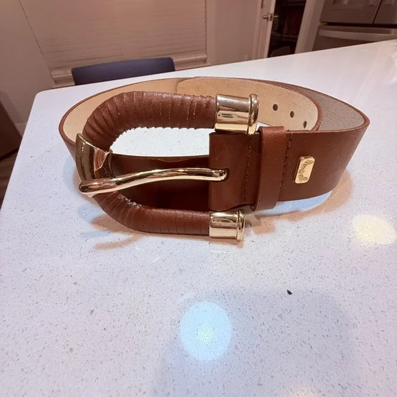 ANTONIO MELANI Brown and Gold Leather “Thick” Belt - Picture 5 of 14